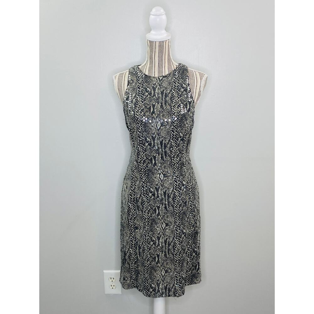 Vintage 90s Chetta B Sequin Dress Women Size 12 Snake Print Sleeveless Cocktail